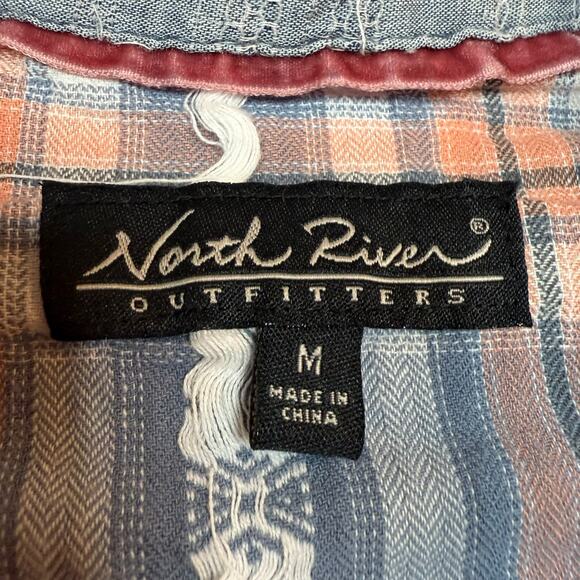 North River pink and blue plaid pearl snap with raw edges - medium - Picture 6 of 6